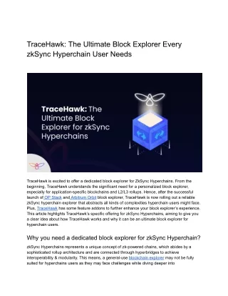 TraceHawk: The Ultimate Block Explorer Every zkSync Hyperchain User Needs