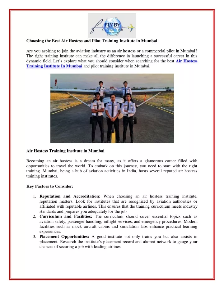 choosing the best air hostess and pilot training