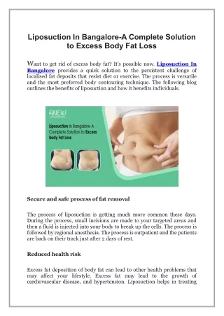 Liposuction In Bangalore - A Complete Solution to Excess Body Fat Loss