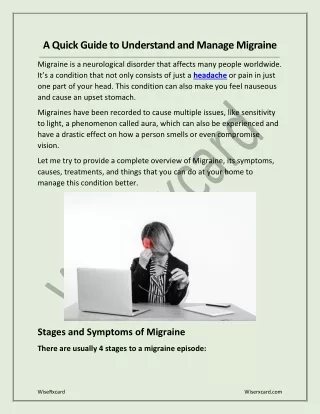 A Quick Guide to Understand and Manage Migraine