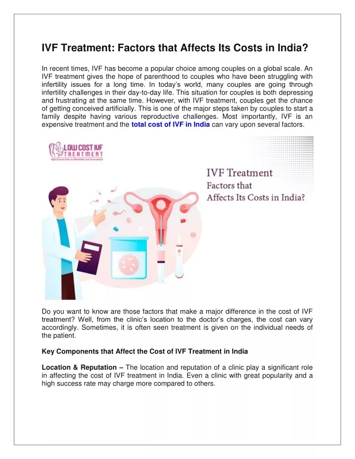 ivf treatment factors that affects its costs