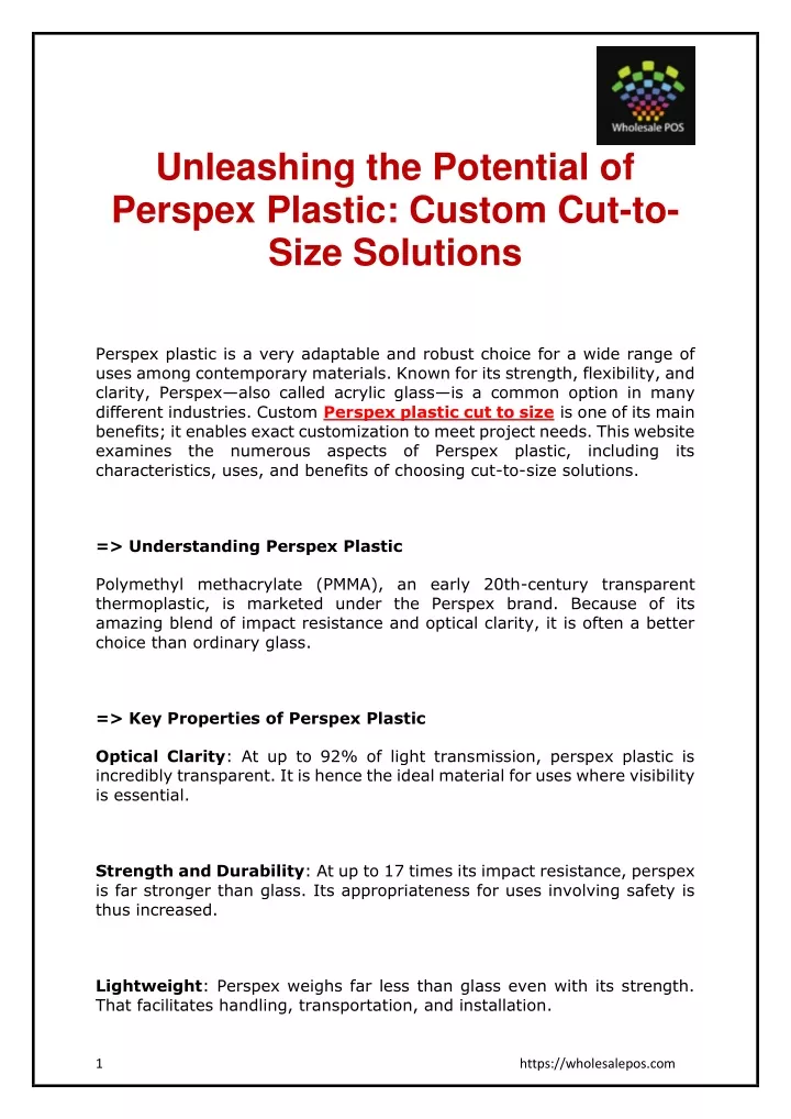 unleashing the potential of perspex plastic