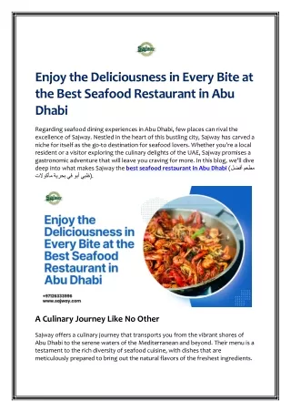 Enjoy the Deliciousness in Every Bite at the Best Seafood Restaurant in Abu Dhabi