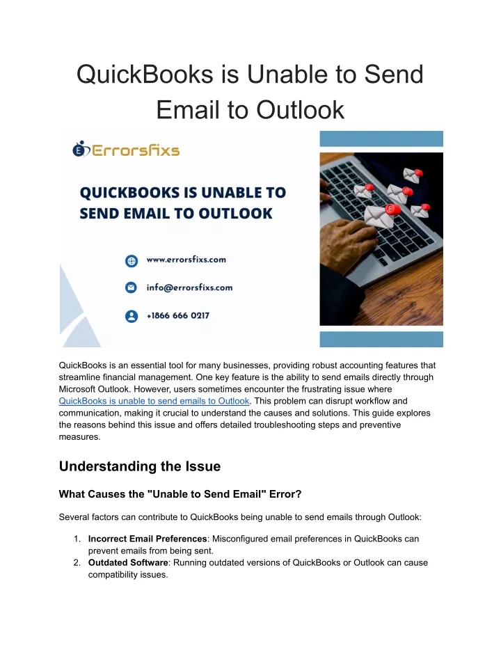 quickbooks is unable to send email to outlook