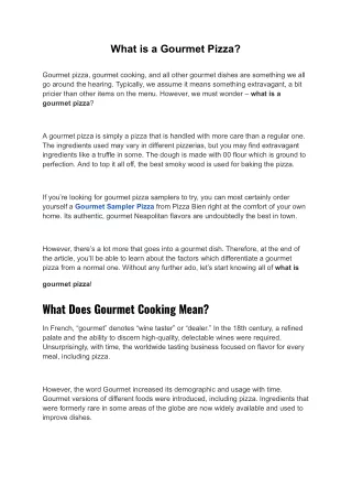 What is a Gourmet Pizza?