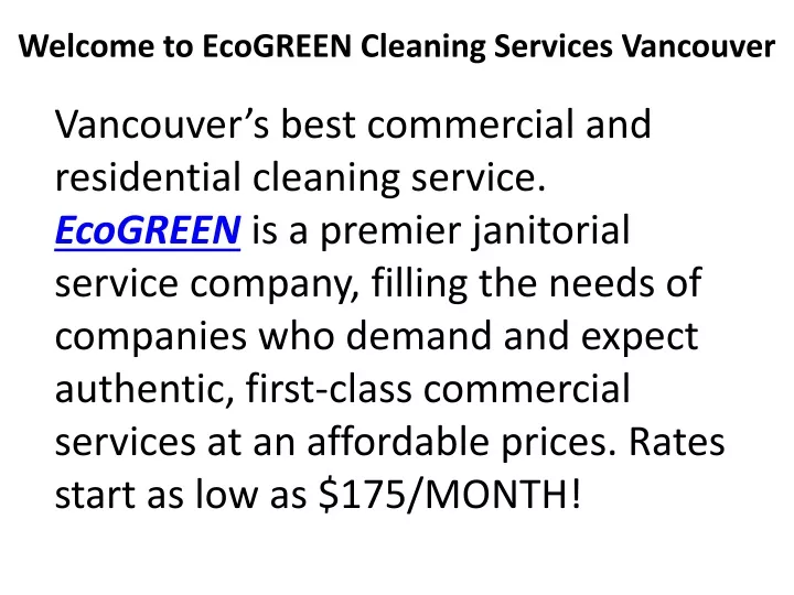 welcome to ecogreen cleaning services vancouver