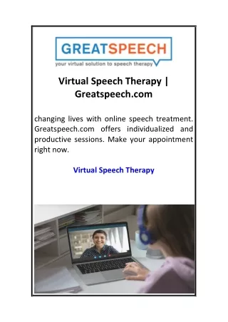 Virtual Speech Therapy Greatspeech.com