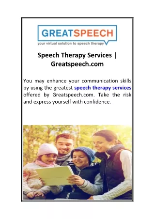 Speech Therapy Services  Greatspeech.com