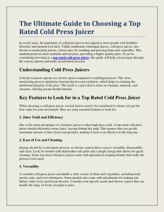 The Ultimate Guide to Choosing a Top Rated Cold Press Juicer