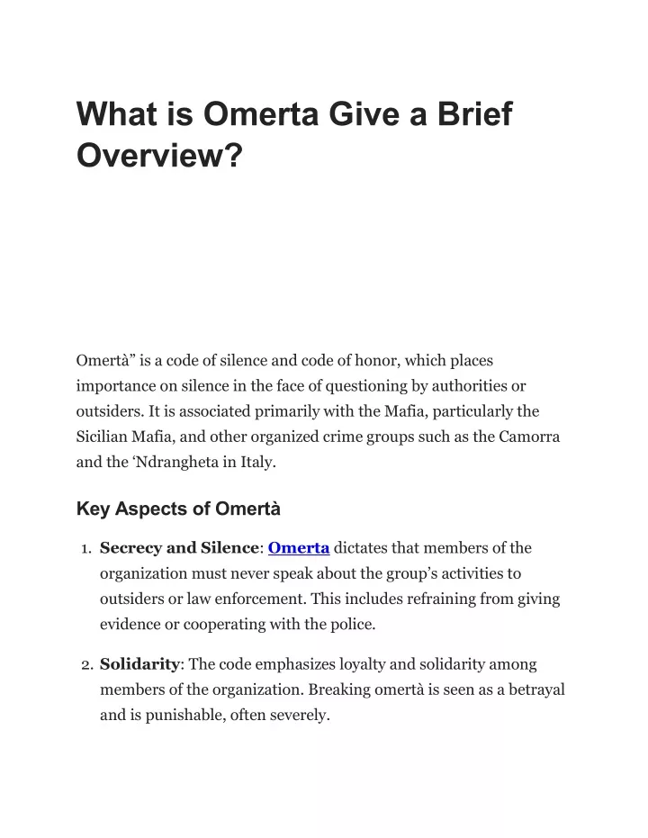 what is omerta give a brief overview