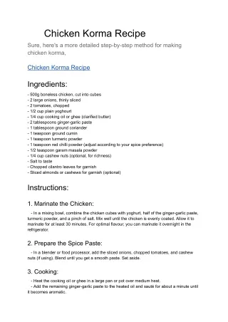 chicken korma recipe