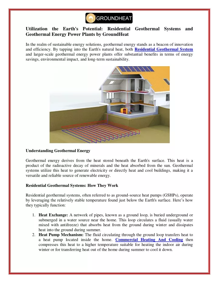 utilization the earth s potential residential