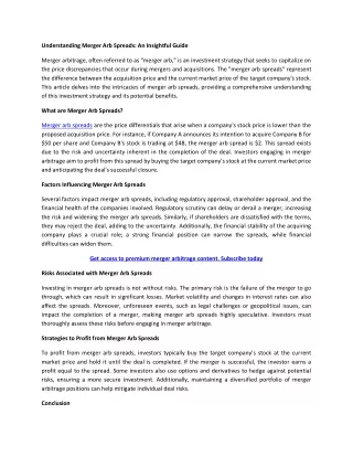 understanding merger arb spreads an insightful