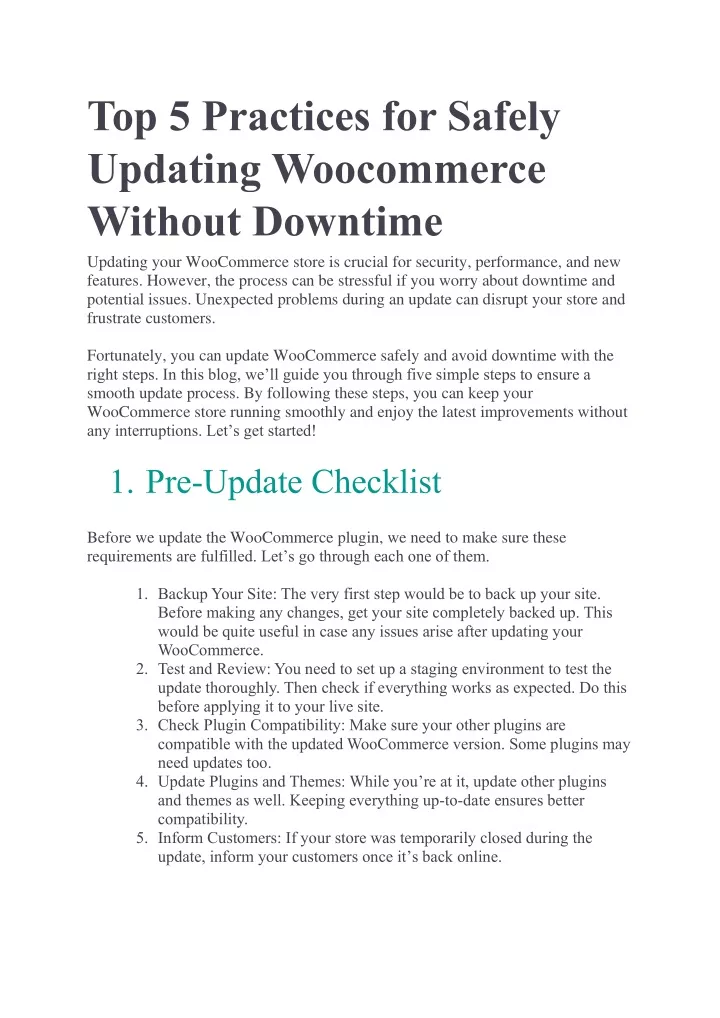 top 5 practices for safely updating woocommerce