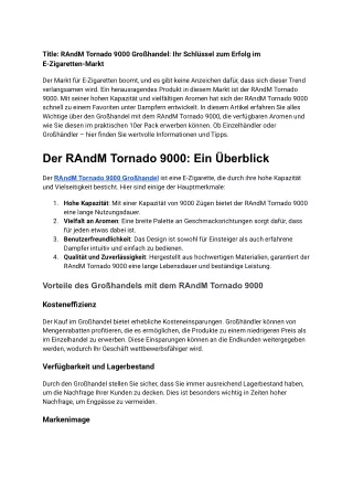 RAndM Tornado 9000 Großhandel_ Ihr Schlüssel zum Erfolg im E-Zigaretten-Markt