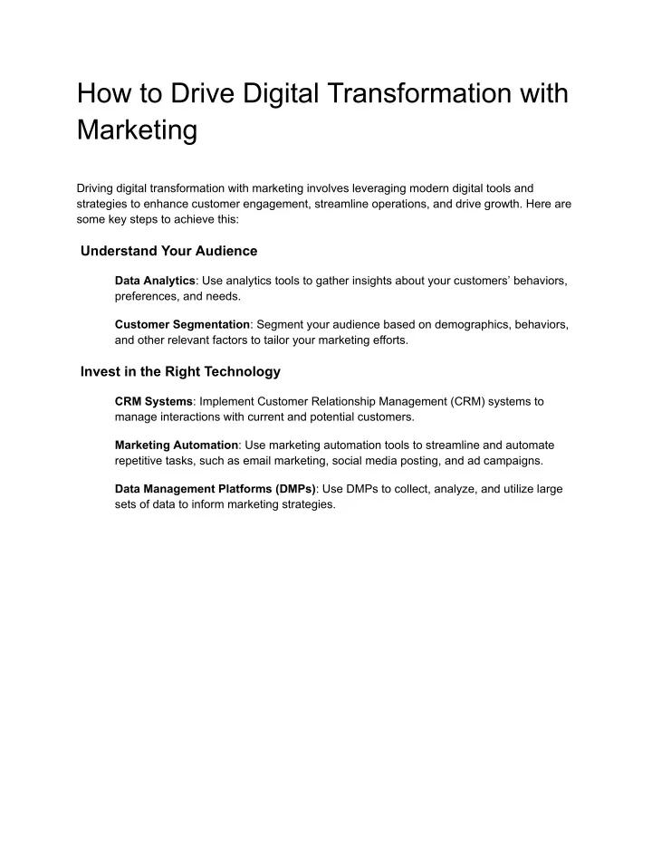 how to drive digital transformation with marketing