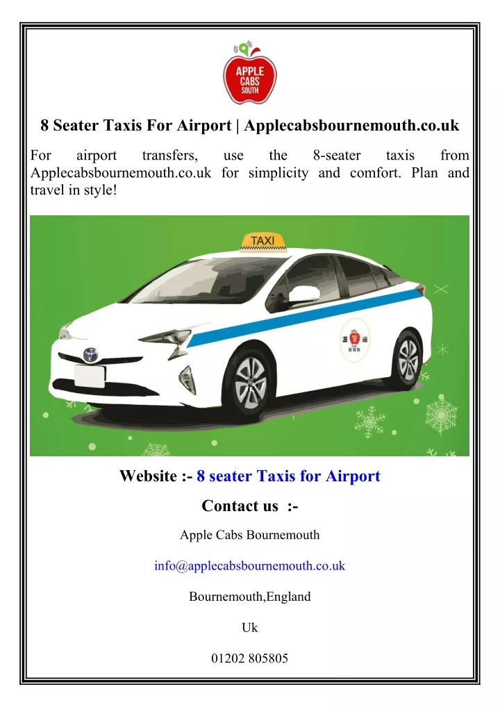 8 seater taxis for airport applecabsbournemouth