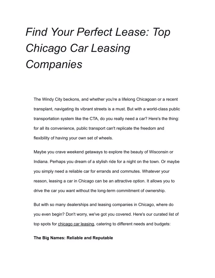 find your perfect lease top chicago car leasing