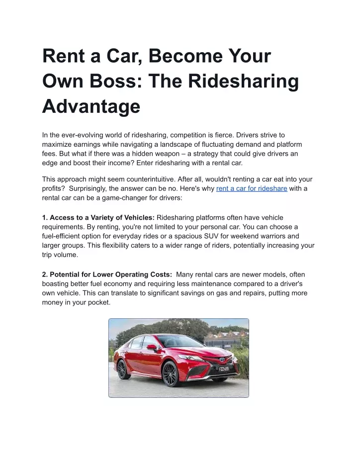 rent a car become your own boss the ridesharing