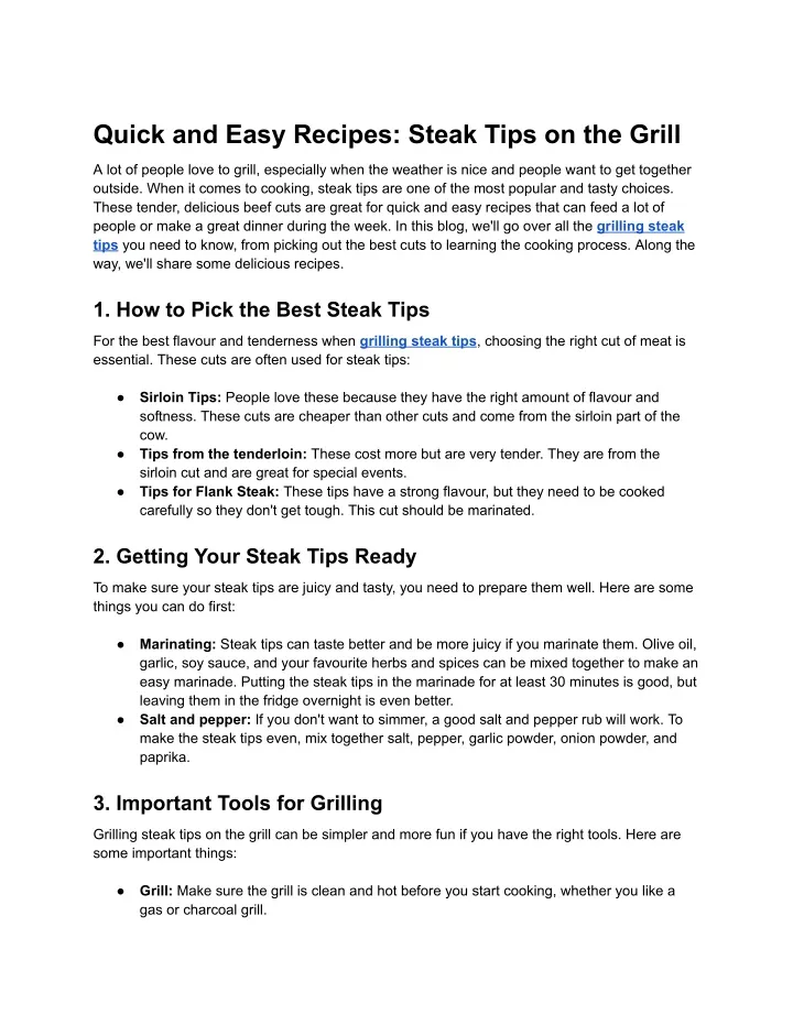 quick and easy recipes steak tips on the grill