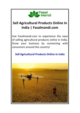 Sell Agricultural Products Online In India  Fasalmandi.com