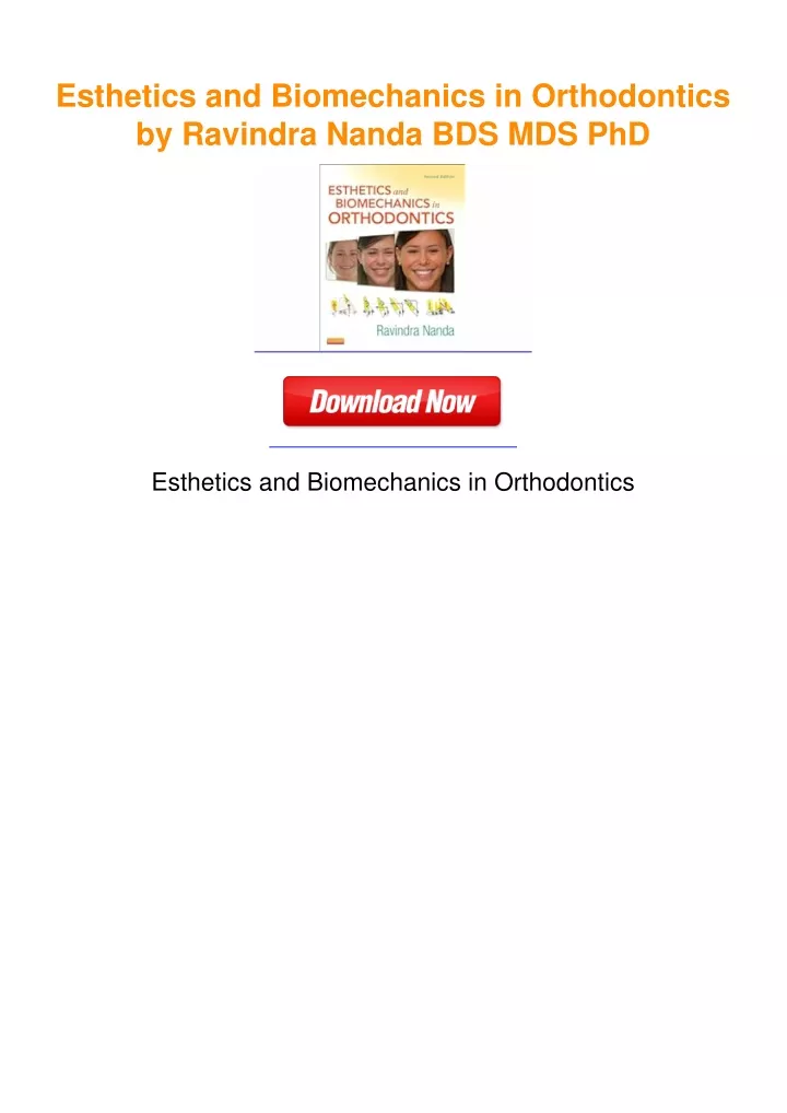 Ppt - Esthetics And Biomechanics In Orthodontics By Ravindra Nanda Bds 