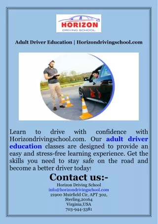 Adult Driver Education  Horizondrivingschool.com