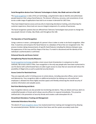 Facial Recognition devices from Tektronix Technologies in UAE