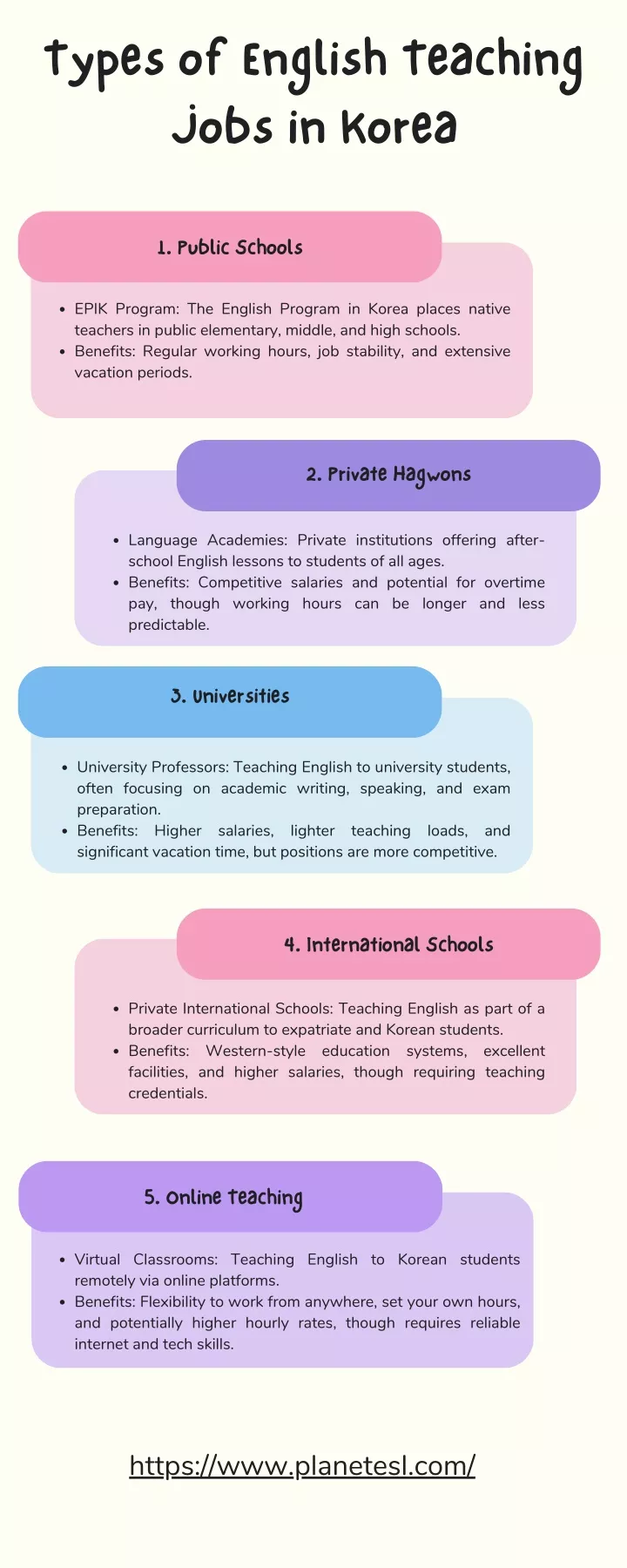 types of english teaching jobs in korea