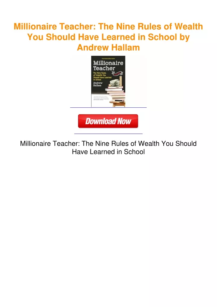 Ppt - Millionaire Teacher: The Nine Rules Of Wealth You Should Have 