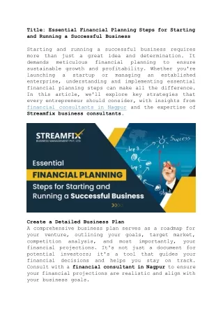 Streamfix- Essential Financial Planning Steps for Starting and Running a Successful Business 2024