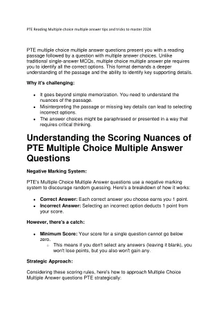 PTE Reading Multiple choice multiple answer tips and tricks to master 2024
