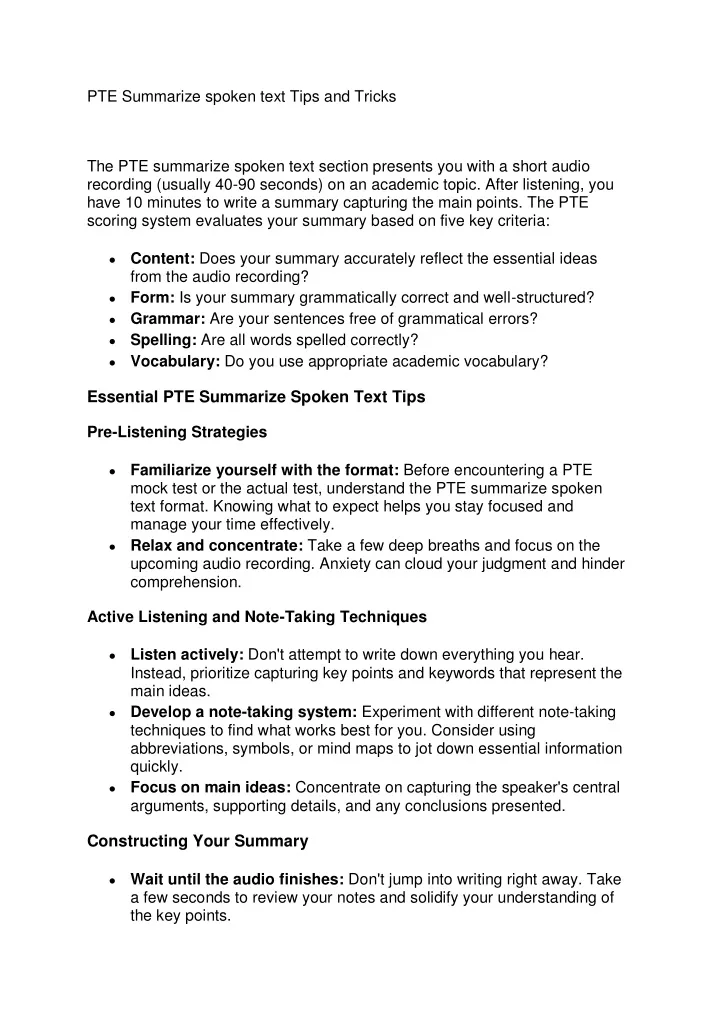 PPT - PTE Summarize spoken text Tips and Tricks (1) PowerPoint ...