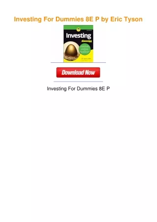 Investing For Dummies 8E P by Eric Tyson