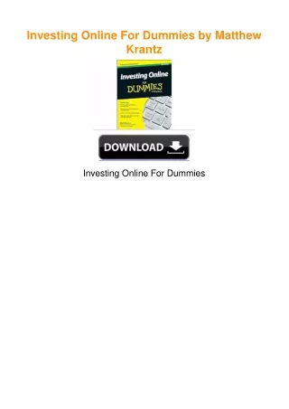 Investing Online For Dummies by Matthew Krantz