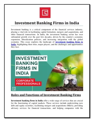 Investment Banking Firms in India