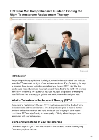 TRT Near Me Comprehensive Guide to Finding the Right Testosterone Replacement Therapy