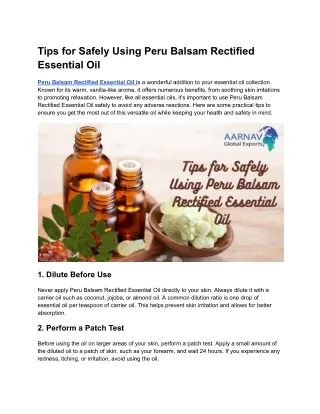 Tips for Safely Using Peru Balsam Rectified Essential Oil