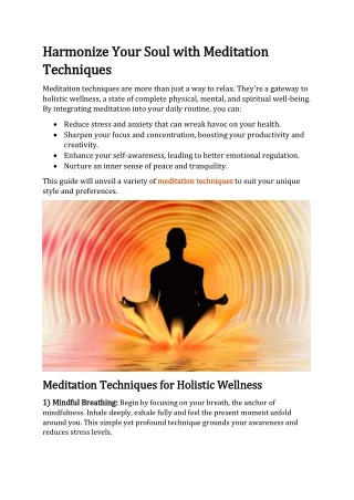 Harmonize Your Soul with Meditation Techniques