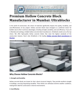 Hollow Concrete Block Manufacturer in Mumbai: Ultrablocks