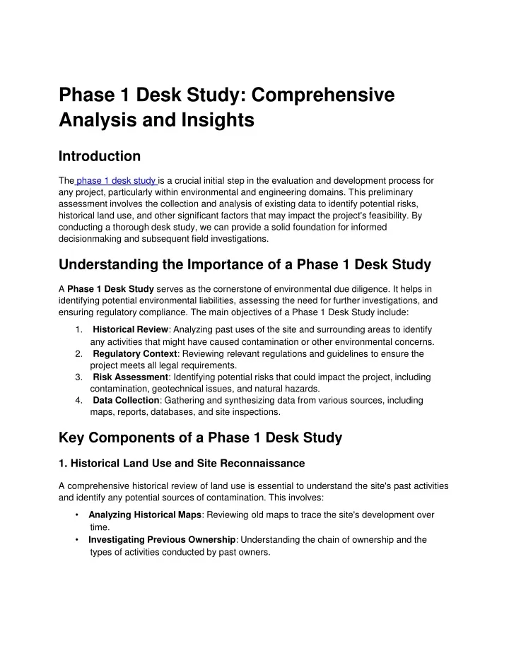 phase 1 desk study comprehensive analysis