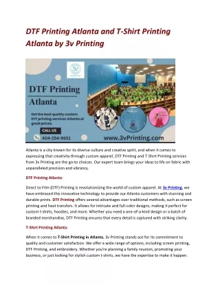 DTF Printing Atlanta and T-Shirt Printing Atlanta by 3v Printing