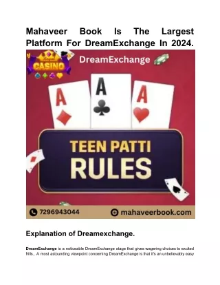 Mahaveer Book Is The Largest Platform For DreamExchange In 2024.