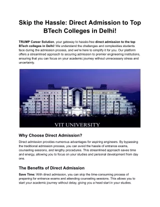 Skip the Hassle_ Direct Admission to Top BTech Colleges in Delhi