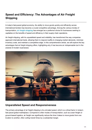 Speed and Efficiency The Advantages of Air Freight Shipping