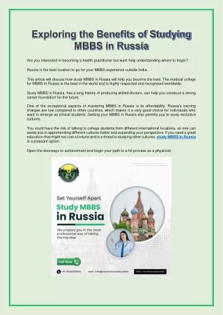 Exploring the Benefits of Studying MBBS in Russia