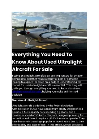 Everything You Need To Know About Used Ultralight Aircraft For Sale