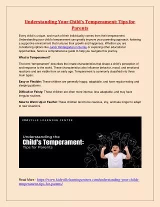 Understanding Your Child’s Temperament -Tips for Parents