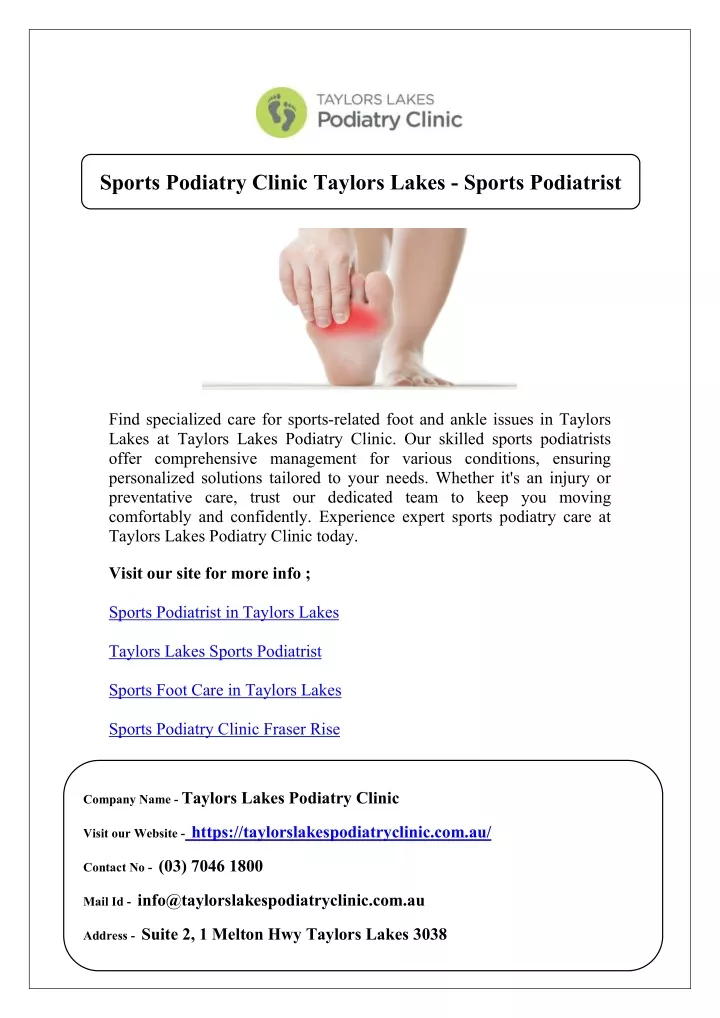 PPT - Sports Podiatry Clinic Taylors Lakes - Sports Podiatrist ...