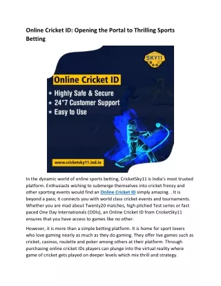 Online Cricket ID Opening the Portal to Thrilling Sports Betting
